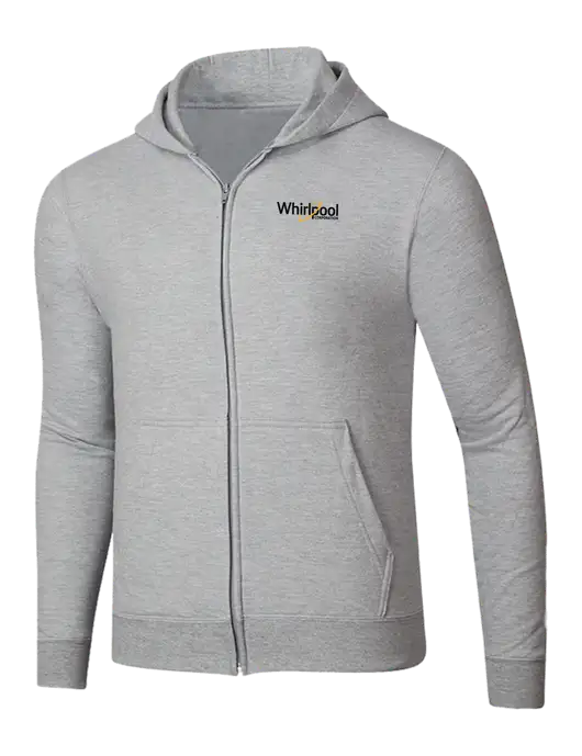 Light Grey Heather 8.5 oz Ring Spun Zip Hooded Sweatshirt w/Whirlpool Corporation Logo