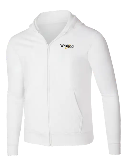 White 8.5 oz Ring Spun Zip Hooded Sweatshirt w/Whirlpool Corporation Logo