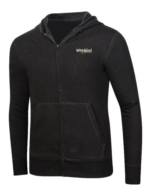 Full-Zip Black Heavyweight Hooded Sweatshirt w/Whirlpool Corporation Logo