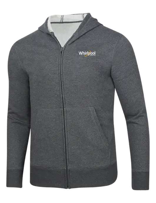 Full-Zip Dark Grey Heather Heavyweight Hooded Sweatshirt w/Whirlpool Corporation Logo