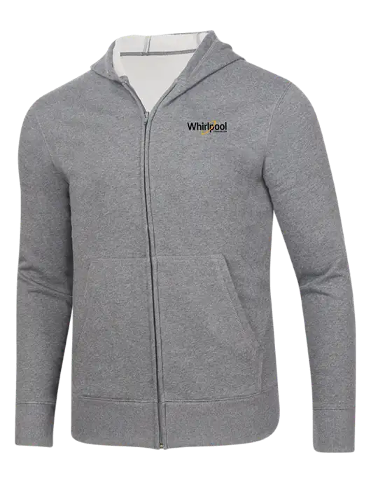 Full-Zip Medium Grey Heather Heavyweight Hooded Sweatshirt w/Whirlpool Corporation Logo