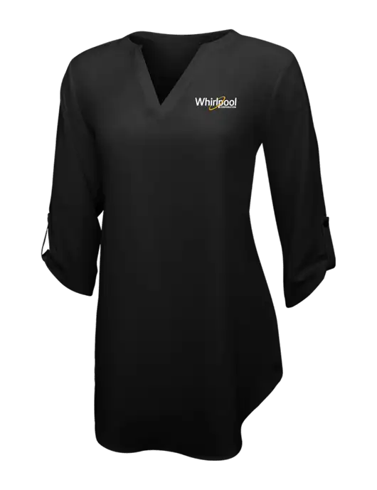 Womens Black 3/4 Sleeve Tunic Blouse w/Whirlpool Corporation Logo