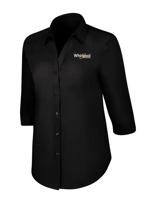 Womens Black 3/4 Sleeve Carefree Poplin Shirt w/Whirlpool Corporation Logo