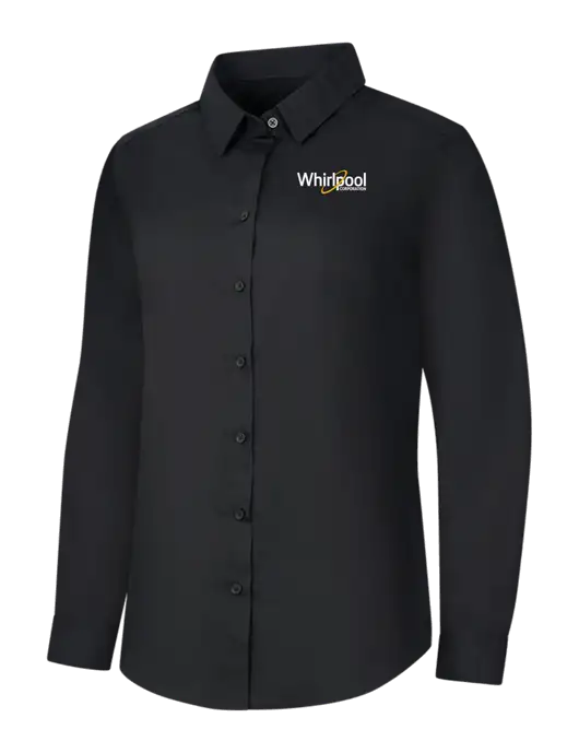 Womens Black Long Sleeve Carefree Poplin Shirt w/Whirlpool Corporation Logo