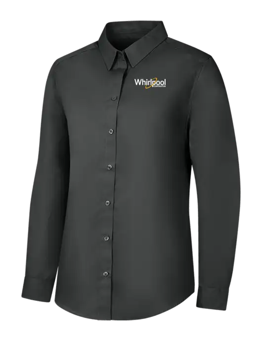 Womens Dark Grey Long Sleeve Carefree Poplin Shirt w/Whirlpool Corporation Logo