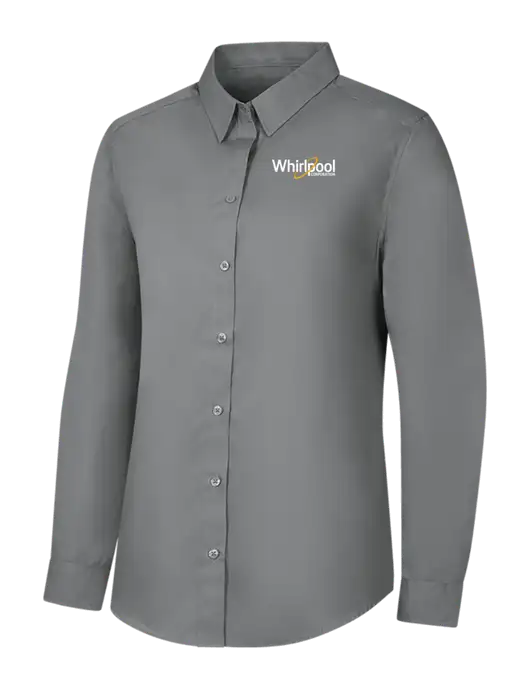 Womens Medium Grey Long Sleeve Carefree Poplin Shirt w/Whirlpool Corporation Logo