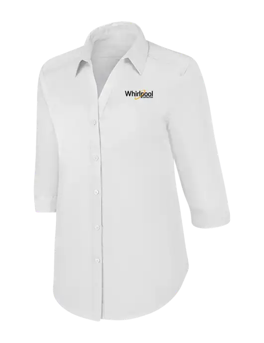 Womens White 3/4 Sleeve Carefree Poplin Shirt w/Whirlpool Corporation Logo