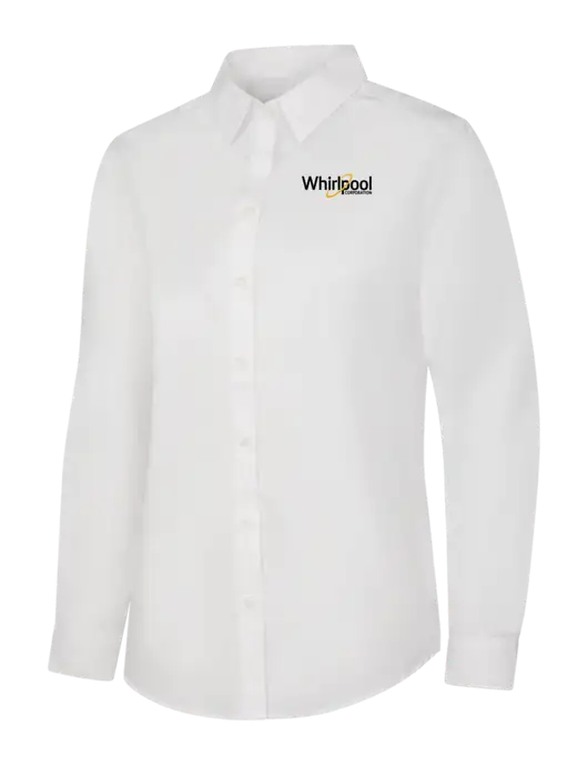 Womens White Long Sleeve Carefree Poplin Shirt w/Whirlpool Corporation Logo
