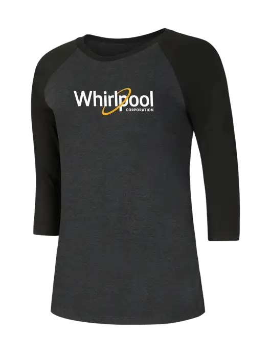 Womens Simply Soft 3/4 Sleeve Black/Black Frost Ring Spun Cotton T-Shirt w/Whirlpool Corporation Logo