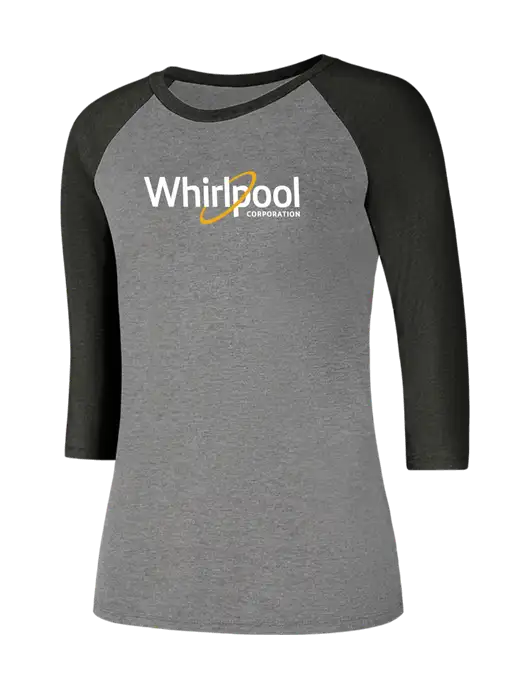 Womens Simply Soft 3/4 Sleeve Black Frost/Grey Frost Ring Spun Cotton T-Shirt w/Whirlpool Corporation Logo