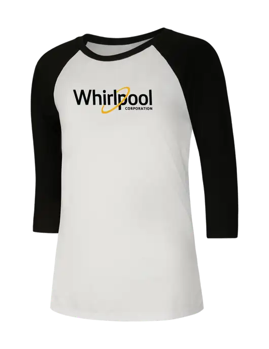 Womens Simply Soft 3/4 Sleeve Black/White Ring Spun Cotton T-Shirt w/Whirlpool Corporation Logo