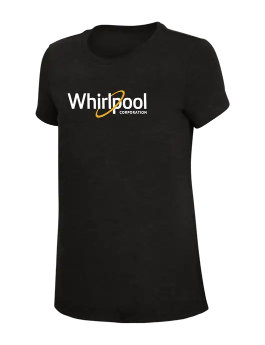 Womens Simply Soft Black 4.5oz Poly/Combed Ring Spun Cotton T-Shirt w/Whirlpool Corporation Logo