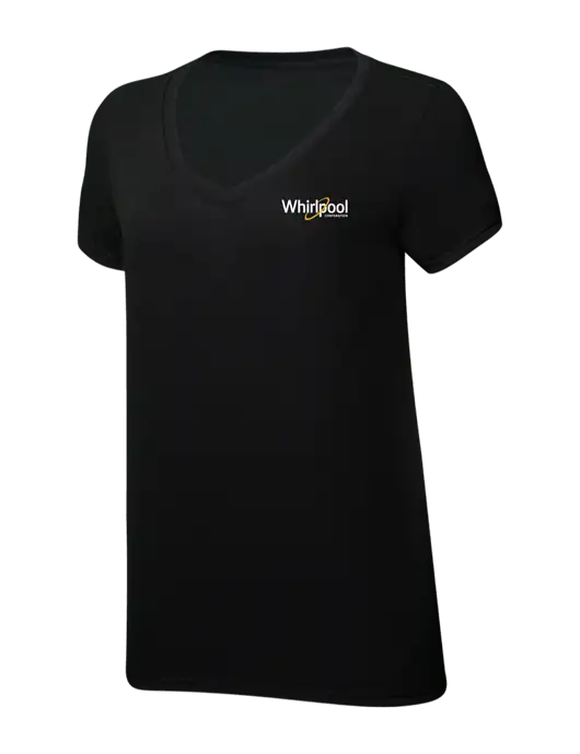 Womens Simply Soft V-Neck Black 4.5oz  Poly/Combed Ring Spun Cotton T-Shirt w/Whirlpool Corporation Logo