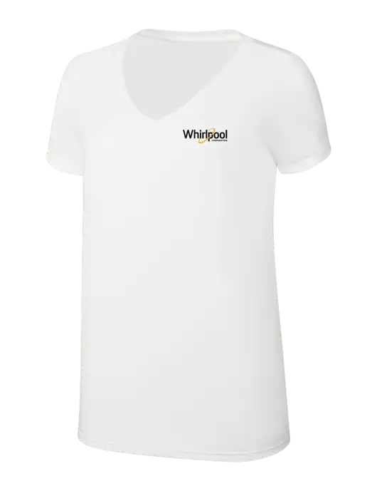 Womens Simply Soft V-Neck White 4.5oz  Poly/Combed Ring Spun Cotton T-Shirt w/Whirlpool Corporation Logo