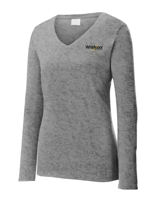 Womens  V-Neck Ring Spun Grey Heather 4.5 oz Long Sleeve T-Shirt w/Whirlpool Corporation Logo