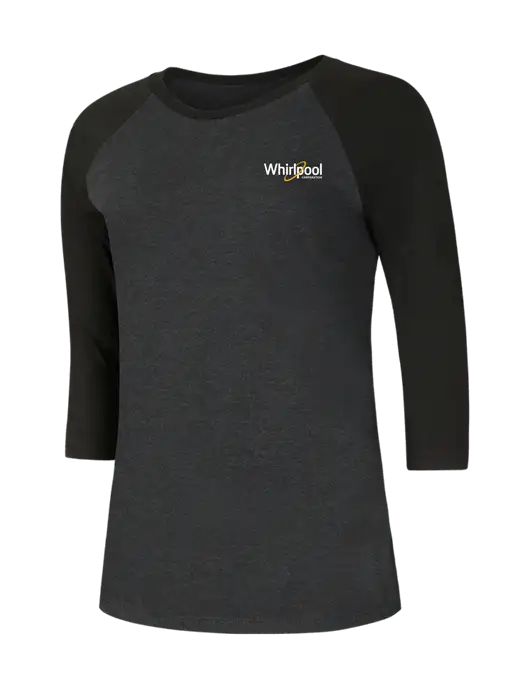 Womens Simply Soft 3/4 Sleeve Black/Black Frost Ring Spun Cotton T-Shirt w/Whirlpool Corporation Logo