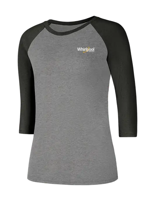 Womens Simply Soft 3/4 Sleeve Black Frost/Grey Frost Ring Spun Cotton T-Shirt w/Whirlpool Corporation Logo