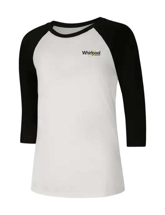 Womens Simply Soft 3/4 Sleeve Black/White Ring Spun Cotton T-Shirt w/Whirlpool Corporation Logo