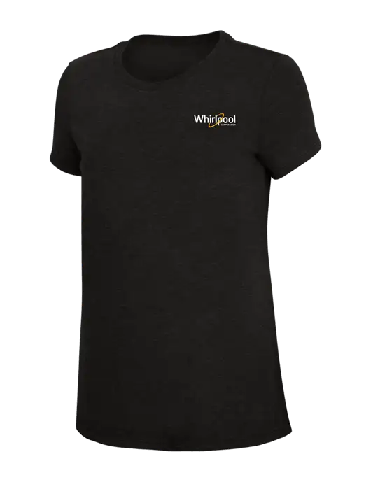 Womens Simply Soft Black 4.5oz Poly/Combed Ring Spun Cotton T-Shirt w/Whirlpool Corporation Logo