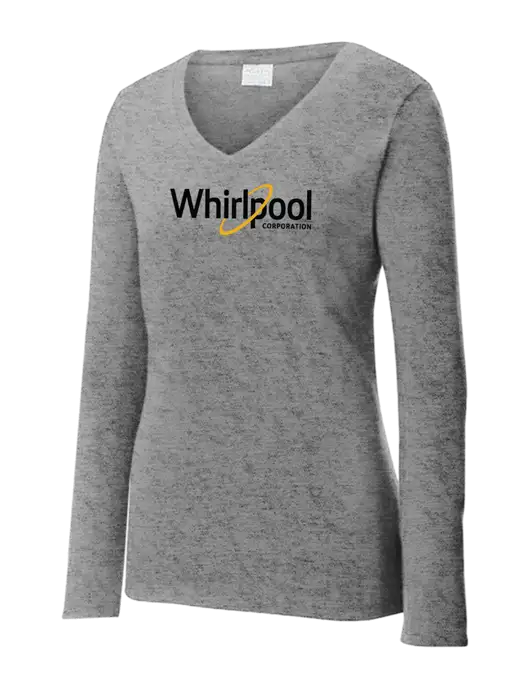 Womens  V-Neck Ring Spun Grey Heather 4.5 oz Long Sleeve T-Shirt w/Whirlpool Corporation Logo